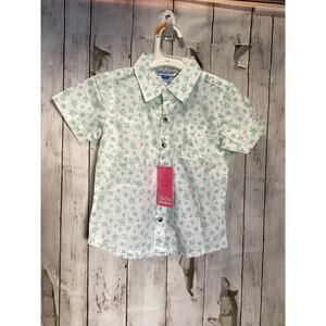 RuggedButts Boys 4T White Short Sleeve Button-Down Shirt Green Leaf Print NWT